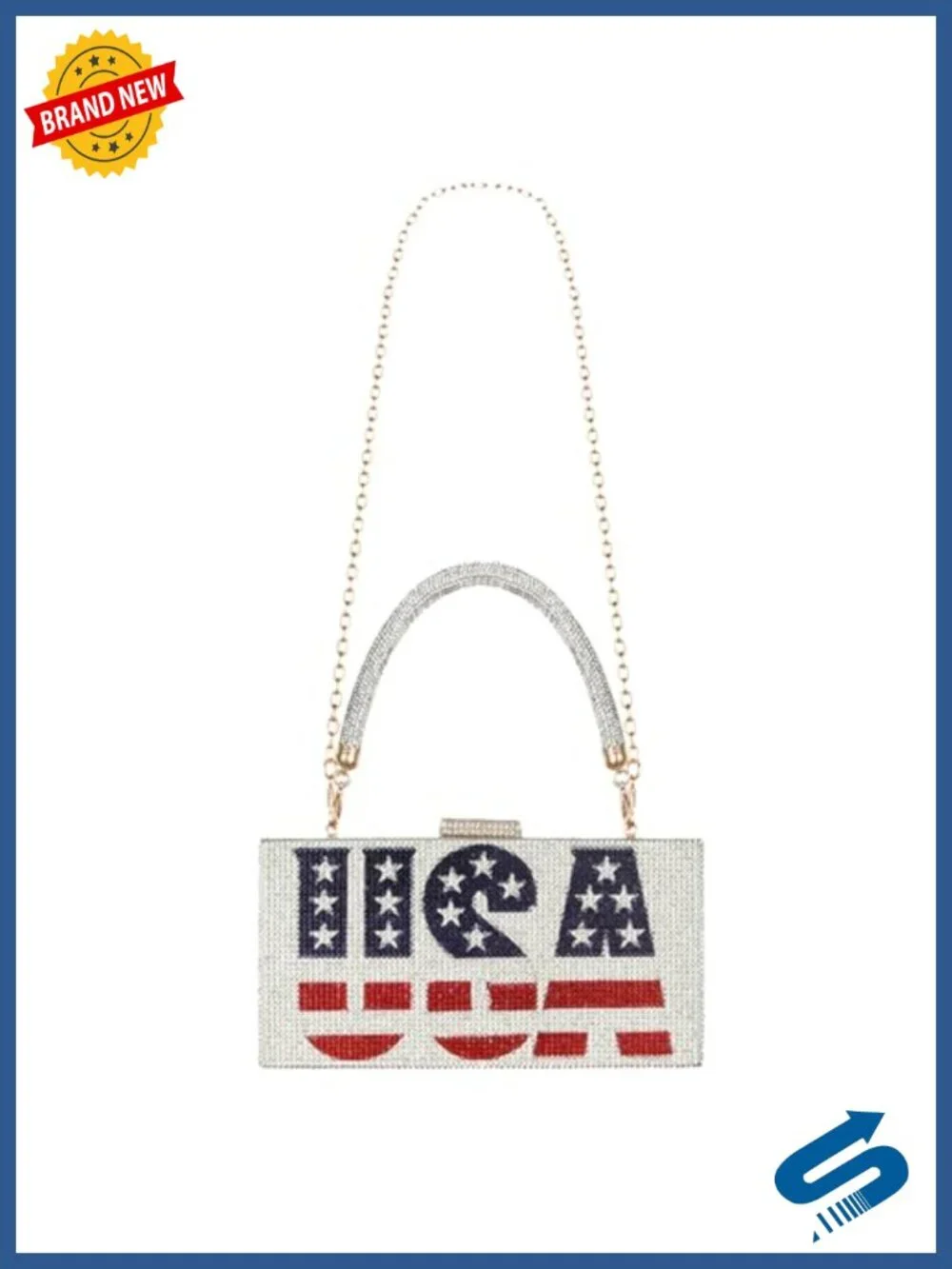 Rhinestone American Flag Crossbody Evening Clutch Purse